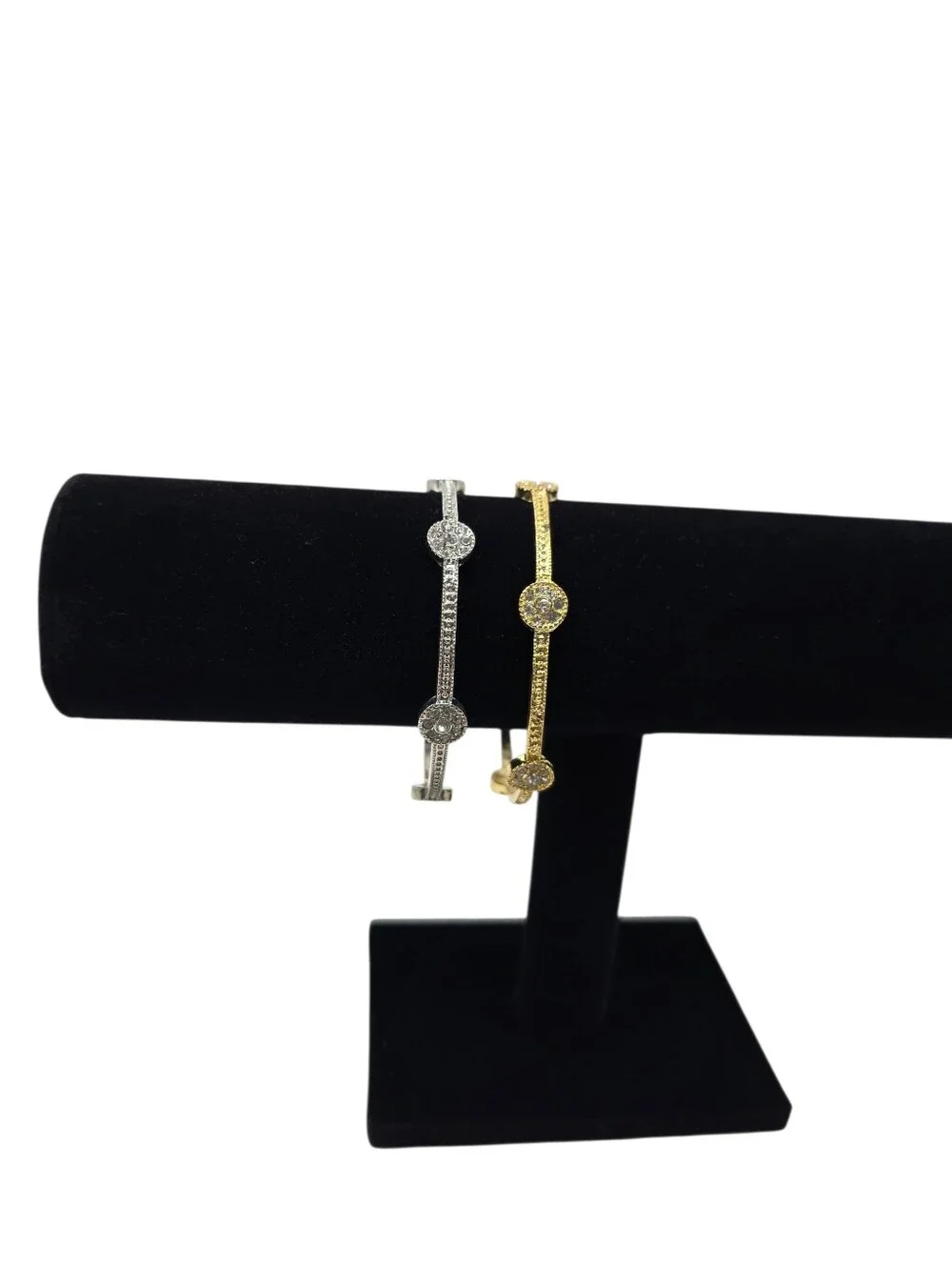Gold And Silver Tone Rhinestone Set Of Two Mixed Metal Bangles Bracelets